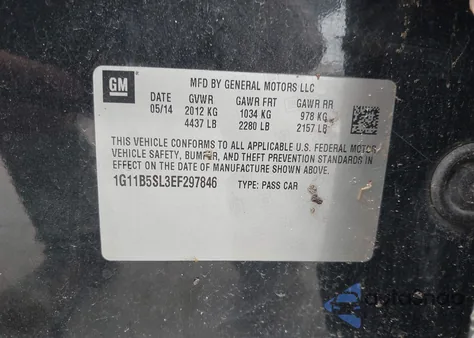 2014 Chevrolet Malibu 1Ls из США, поврежденный, VIN 1G11B5SL3EF297846